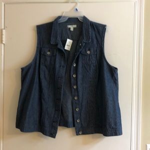 Plus size denim pin stripe vest